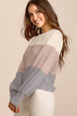 Open Book Cream Color Block Balloon Sleeve Sweater