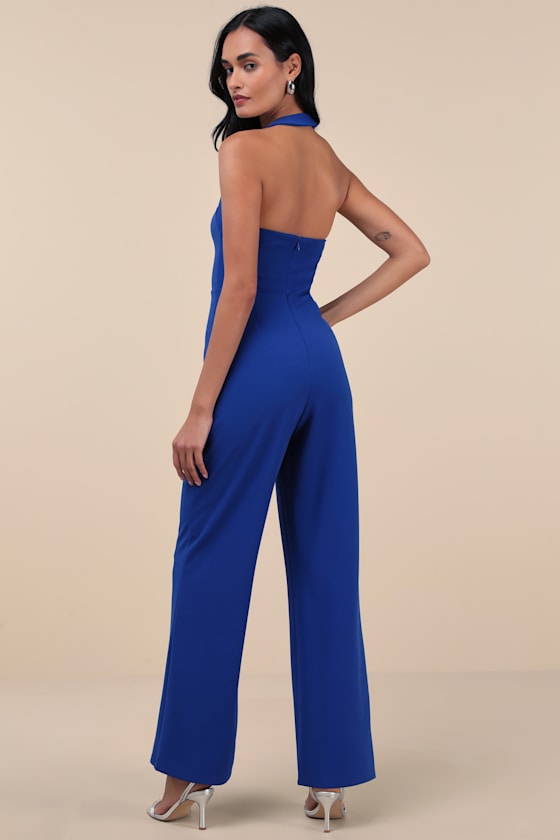 Flirty Outing Royal Blue Asymmetrical Halter Jumpsuit