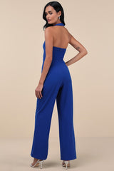 Flirty Outing Royal Blue Asymmetrical Halter Jumpsuit