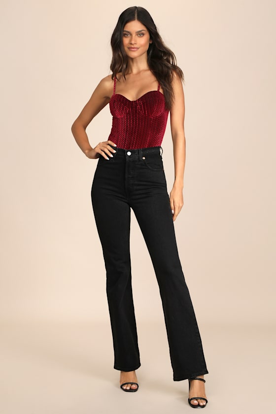 Flirty Feelings Burgundy Velvet Bustier Bodysuit