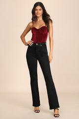 Flirty Feelings Burgundy Velvet Bustier Bodysuit