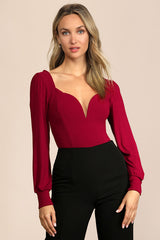 Flirting for Fun Wine Red Ribbed Long Sleeve Bodysuit