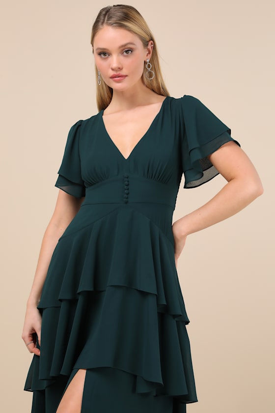 Midnight Mood Emerald Green Tiered Maxi Dress