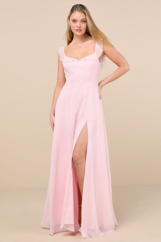 Dreamy Admiration Light Pink Ruffled Maxi Dress