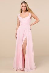 Dreamy Admiration Light Pink Ruffled Maxi Dress