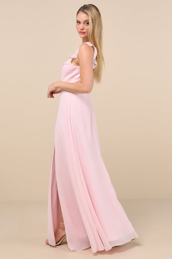 Dreamy Admiration Light Pink Ruffled Maxi Dress