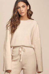 Snuggly Style Cream Ribbed Knit Cropped Sweater
