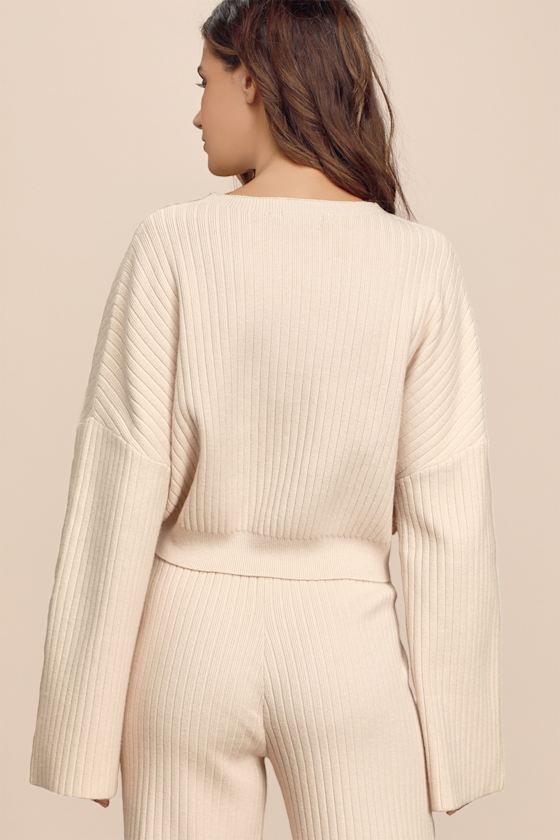 Snuggly Style Cream Ribbed Knit Cropped Sweater