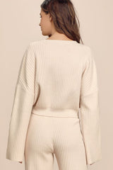 Snuggly Style Cream Ribbed Knit Cropped Sweater