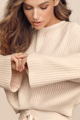 Snuggly Style Cream Ribbed Knit Cropped Sweater