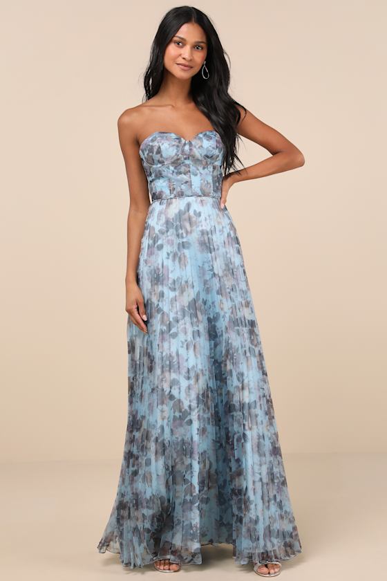 Most Beautiful Day Blue Multi Floral Print Organza Maxi Dress