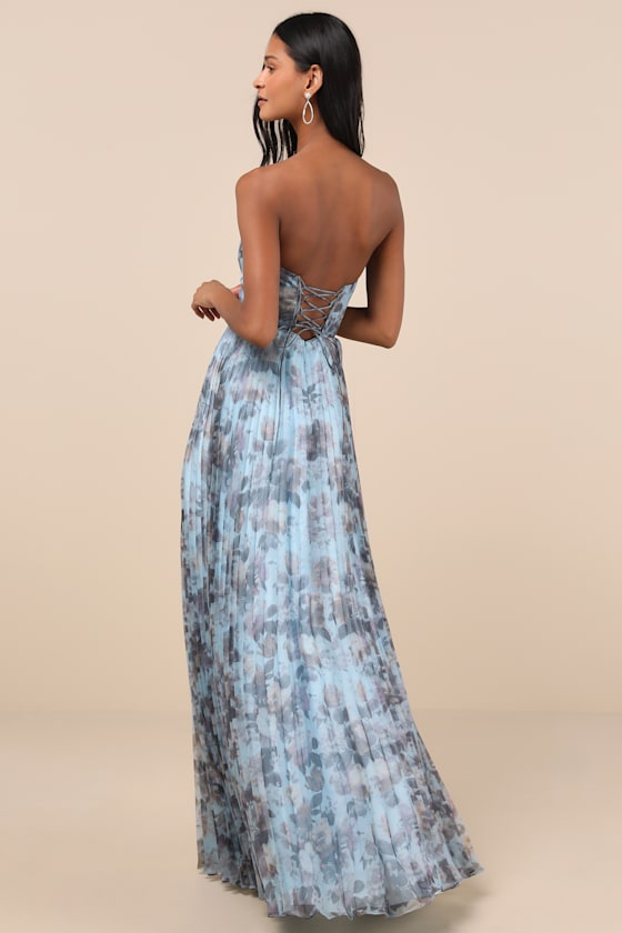 Most Beautiful Day Blue Multi Floral Print Organza Maxi Dress