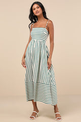 Exceptionally Pristine Green and Cream Striped Cutout Midi Dress