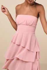 Gorgeous Essence Blush Strapless Tiered Maxi Dress