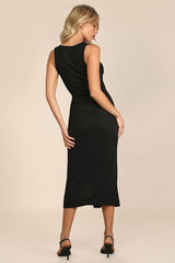 Trend Seeker Black Ribbed Twist-Front Cutout Midi Dress