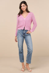 Breezy Attitude Pink Loose Knit Button-Up Cardigan Sweater