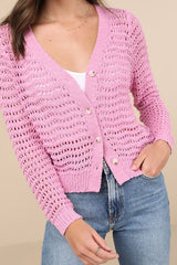Breezy Attitude Pink Loose Knit Button-Up Cardigan Sweater