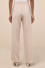 Chic Muse Beige High-Rise Straight Leg Trouser Pants