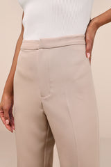 Chic Muse Beige High-Rise Straight Leg Trouser Pants