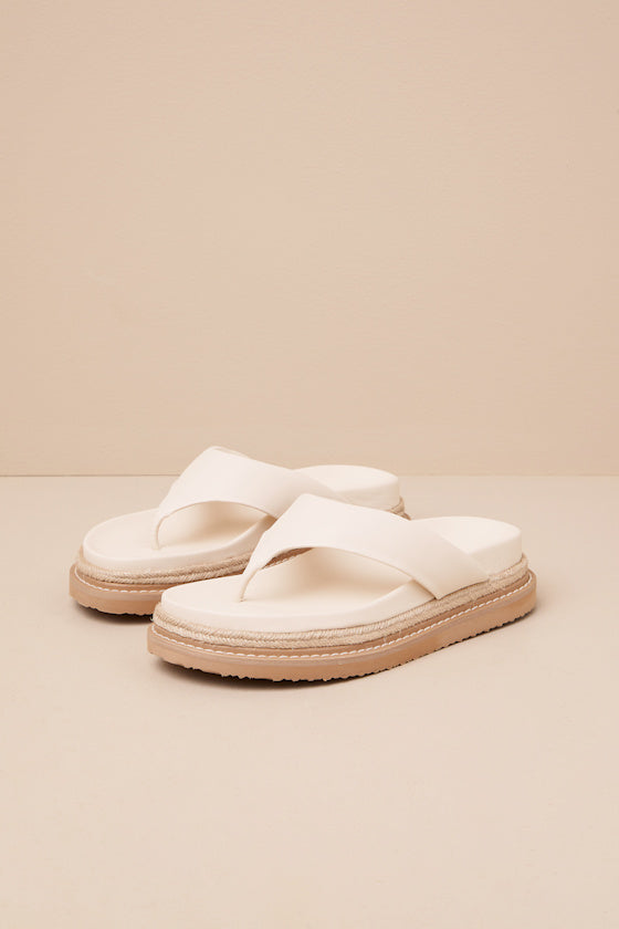 Amaya Bone Raffia Flatform Flip Flops