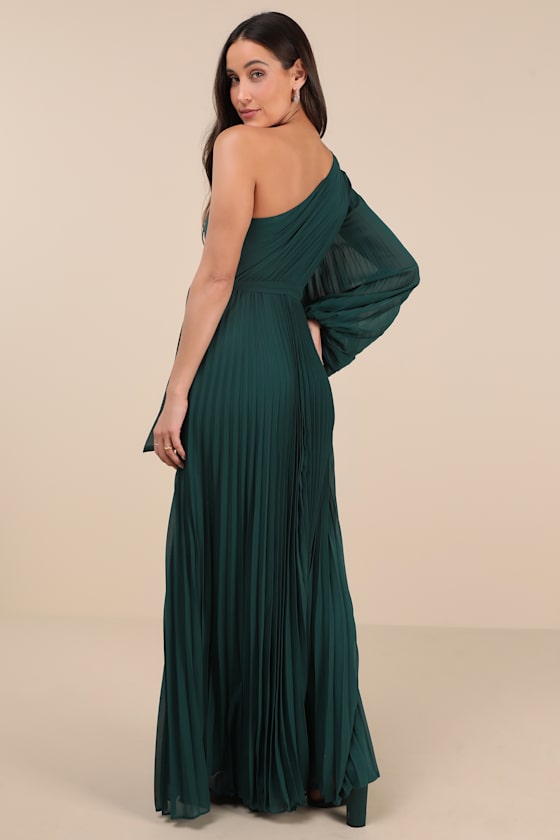 Divine Charm Emerald Green One-Shoulder Maxi Dress