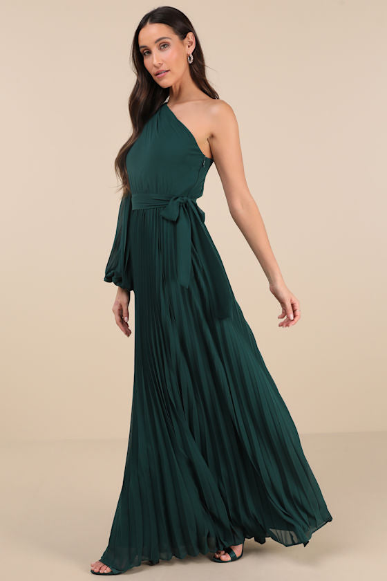 Divine Charm Emerald Green One-Shoulder Maxi Dress