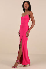 Parveen Hot Pink Strapless Column Maxi Dress