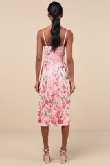 Blooming For Love Pink Floral Embroidered Midi Dress