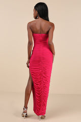 Illy Hot Pink Mesh Strapless Maxi Dress
