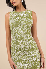Fenicia Green Abstract Floral Embroidered Mini Dress