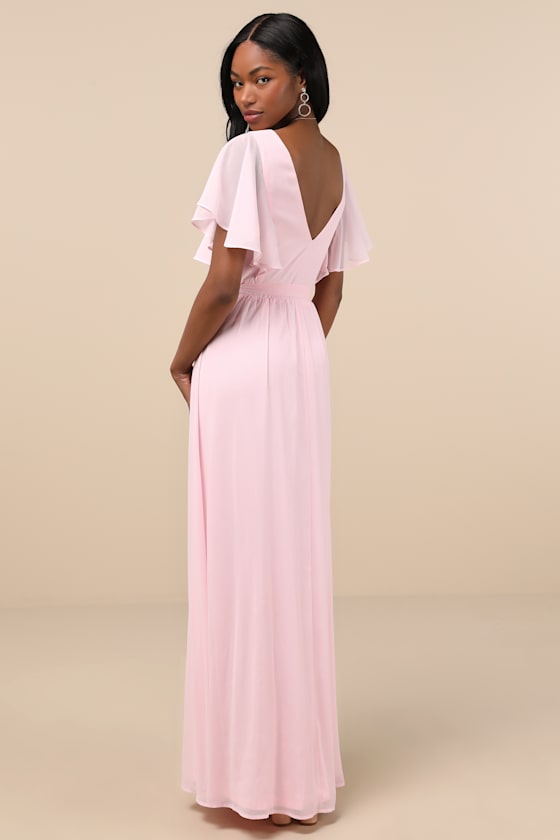 Convincing Grace Light Blush Flutter Sleeve Wrap Maxi Dress