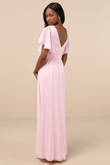 Convincing Grace Light Blush Flutter Sleeve Wrap Maxi Dress