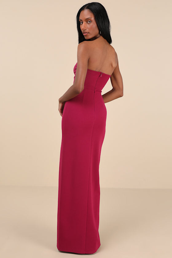 Sensational Beauty Dark Magenta Strapless Maxi Dress