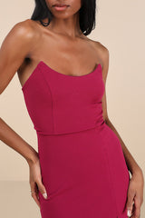 Sensational Beauty Dark Magenta Strapless Maxi Dress