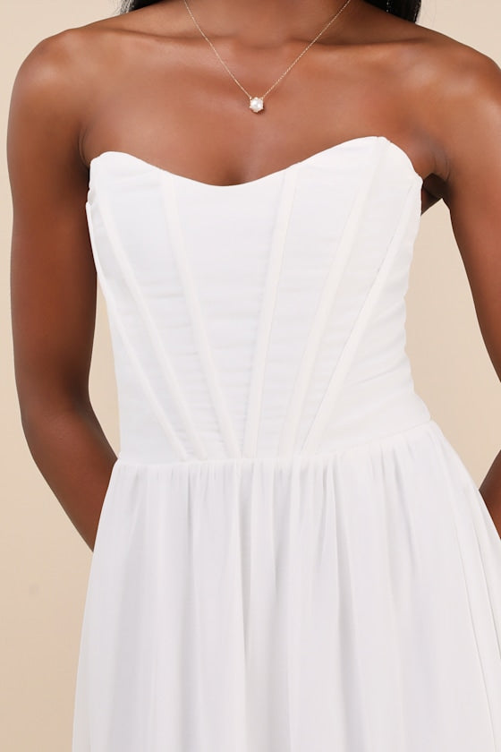 Special Moment White Strapless Bustier Maxi Dress
