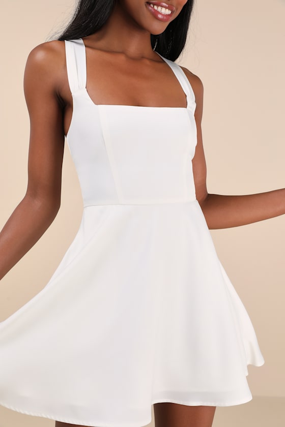 Admirably Chic White Satin Lace-Up Mini Dress With Pockets