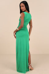 Significant Allure Green Slinky Knit Ruched Maxi Dress