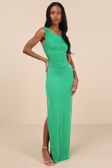 Significant Allure Green Slinky Knit Ruched Maxi Dress