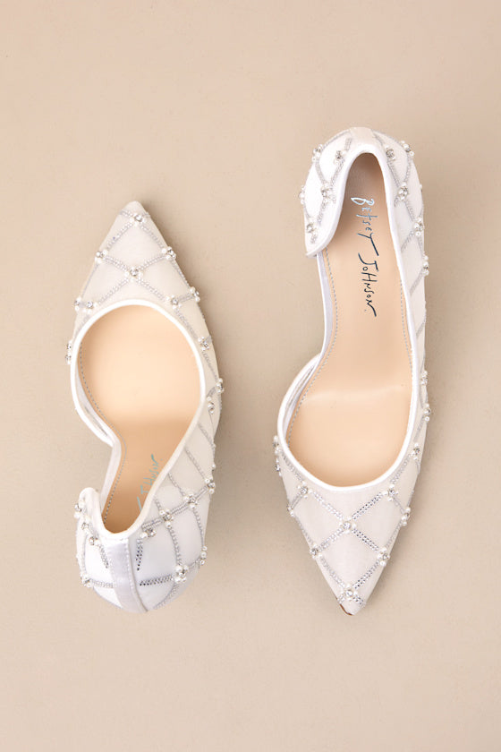 SB-Cruze Ivory Mesh Rhinestone Pearl Pointed-Toe D'Orsay Pumps