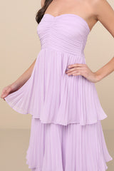 Seriously Sensational Lavender Strapless Tiered Maxi Dress