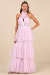 Camie Light Pink Tulle Sequin Bustier Maxi Dress