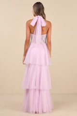 Camie Light Pink Tulle Sequin Bustier Maxi Dress