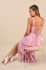 Sophisticated Occasion Pink Bustier Lace-Up Maxi Dress