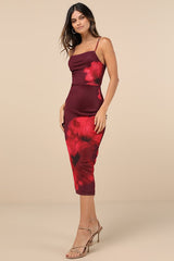 Jaela Burgundy Floral Mesh Sleeveless Bodycon Midi Dress
