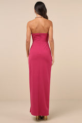 Iconic Excellence Magenta Asymmetrical Strapless Maxi Dress