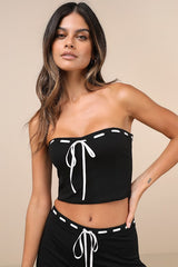 Jalie Black Ribbon Strapless Crop Top