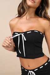 Jalie Black Ribbon Strapless Crop Top