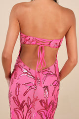 Shimmering Icon Hot Pink Sequin Lace-Up Strapless Maxi Dress
