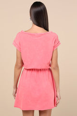 Definite Beauty Washed Coral Pink Short Sleeve Mini Dress
