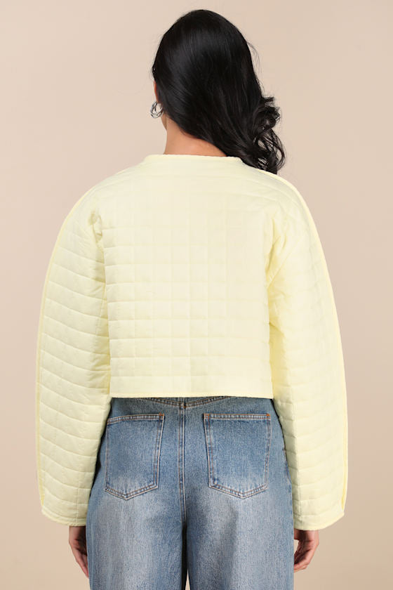 Denny Pale Yellow Quilted Cropped Jacket